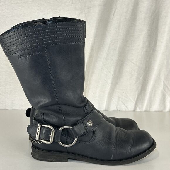 Harley Davidson Harness Tall Motorcycle Boots Blue Leather Women’s Sz 7 Zipper - Picture 1 of 8